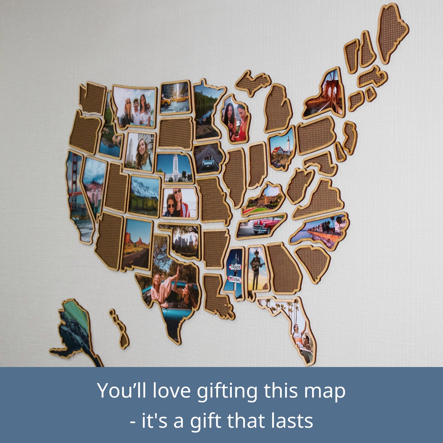 Wooden USA Photo & Cross Stitch Map - 3-in-1
