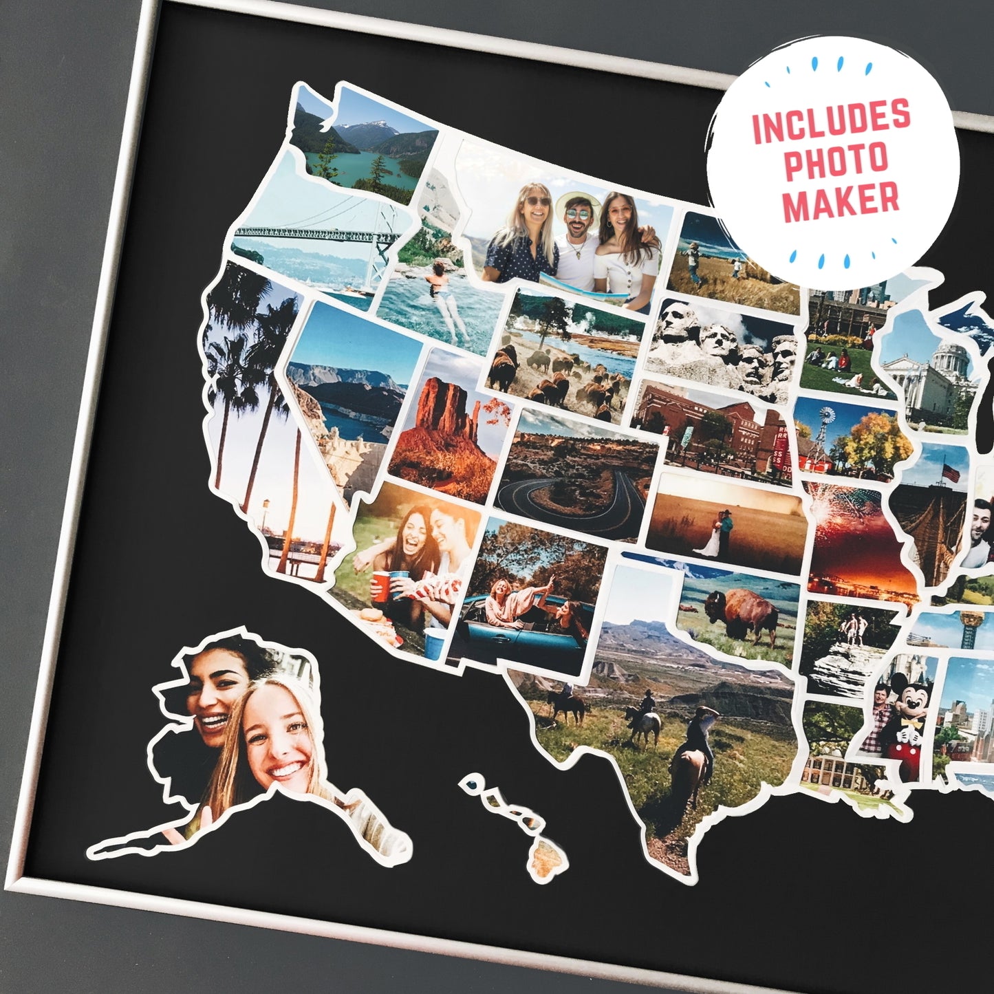 USA Photo Map - Unframed - Black