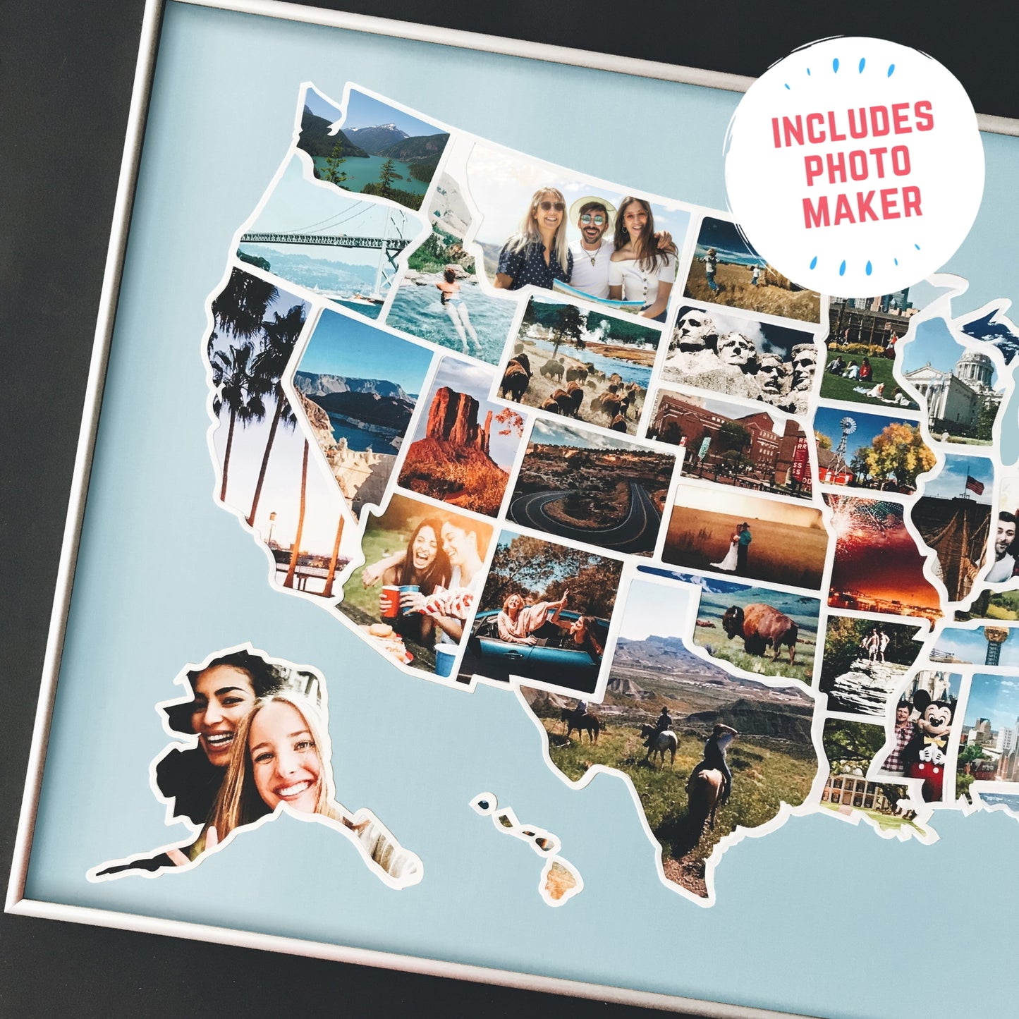 USA Photo Map - Unframed - Blue