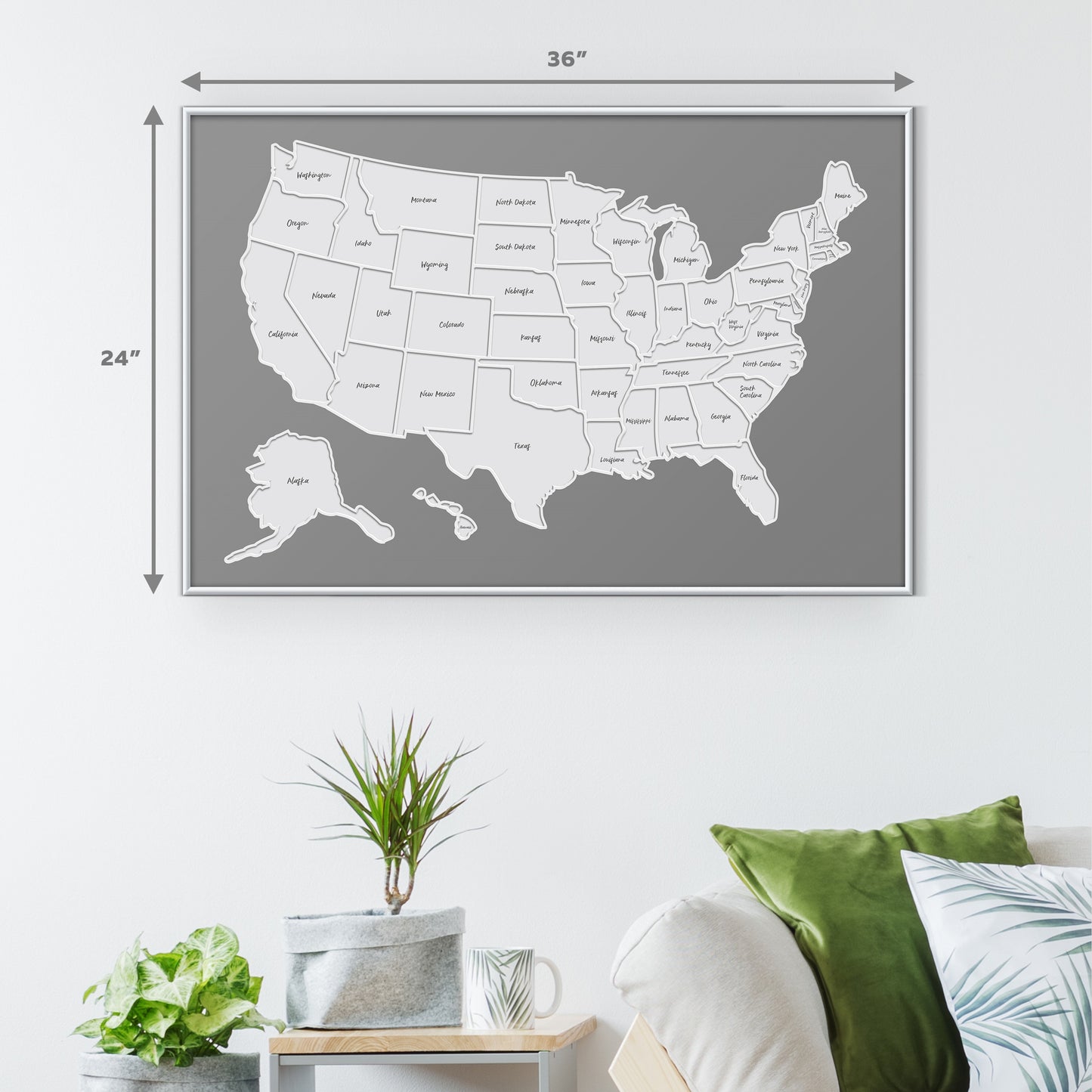 USA Photo Map - Unframed - Gray (states marked)