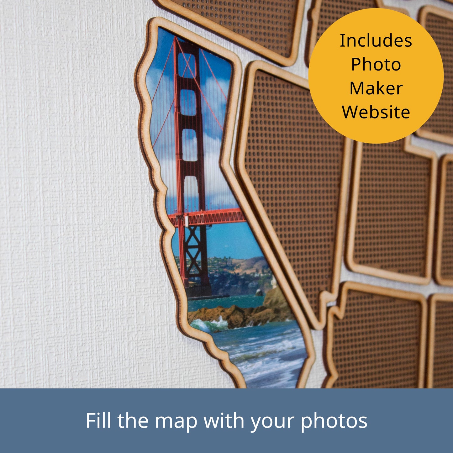 Wooden USA Photo & Cross Stitch Map - 3-in-1