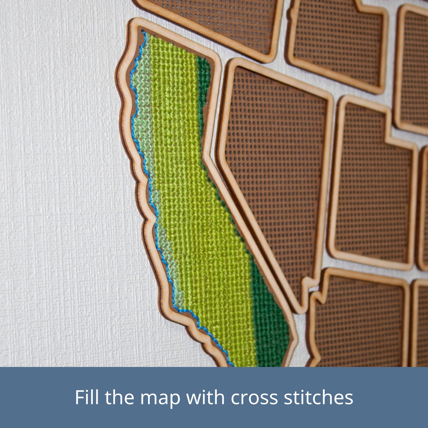 Wooden USA Photo & Cross Stitch Map - 3-in-1
