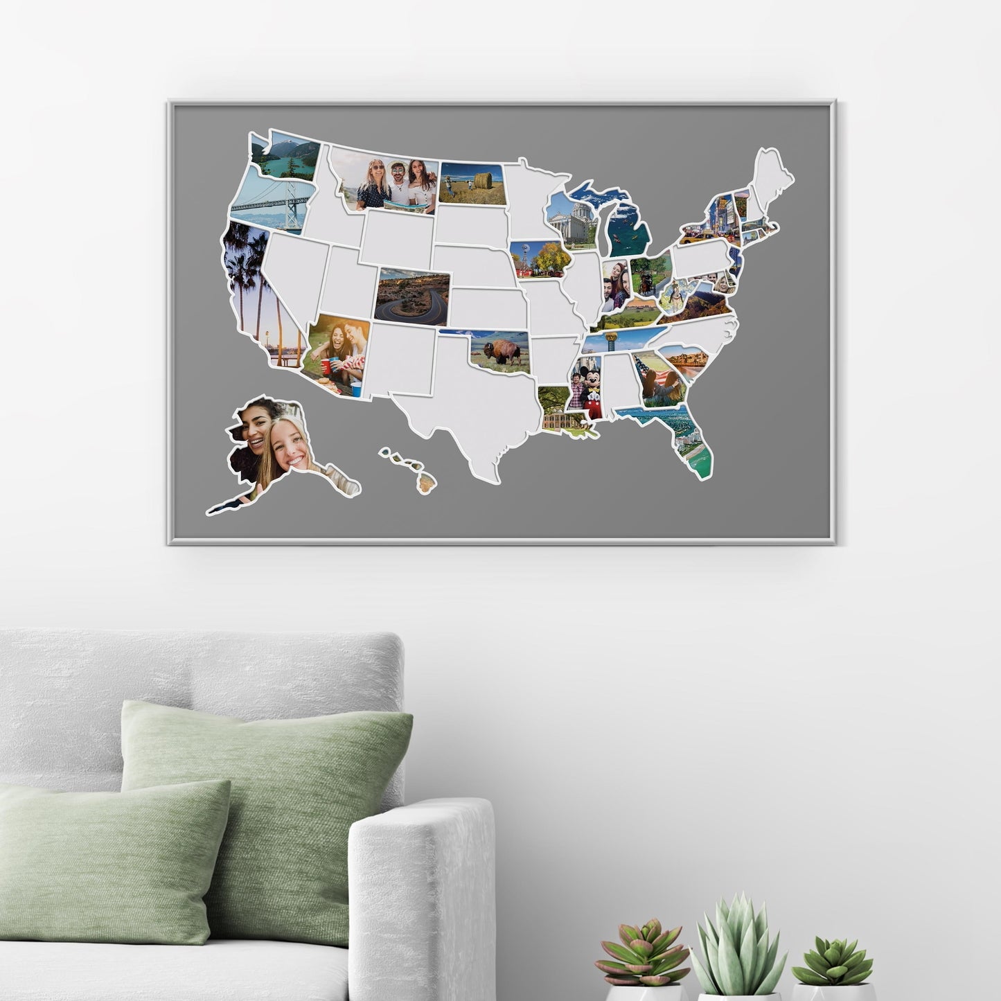 USA Photo Map - Unframed - Gray