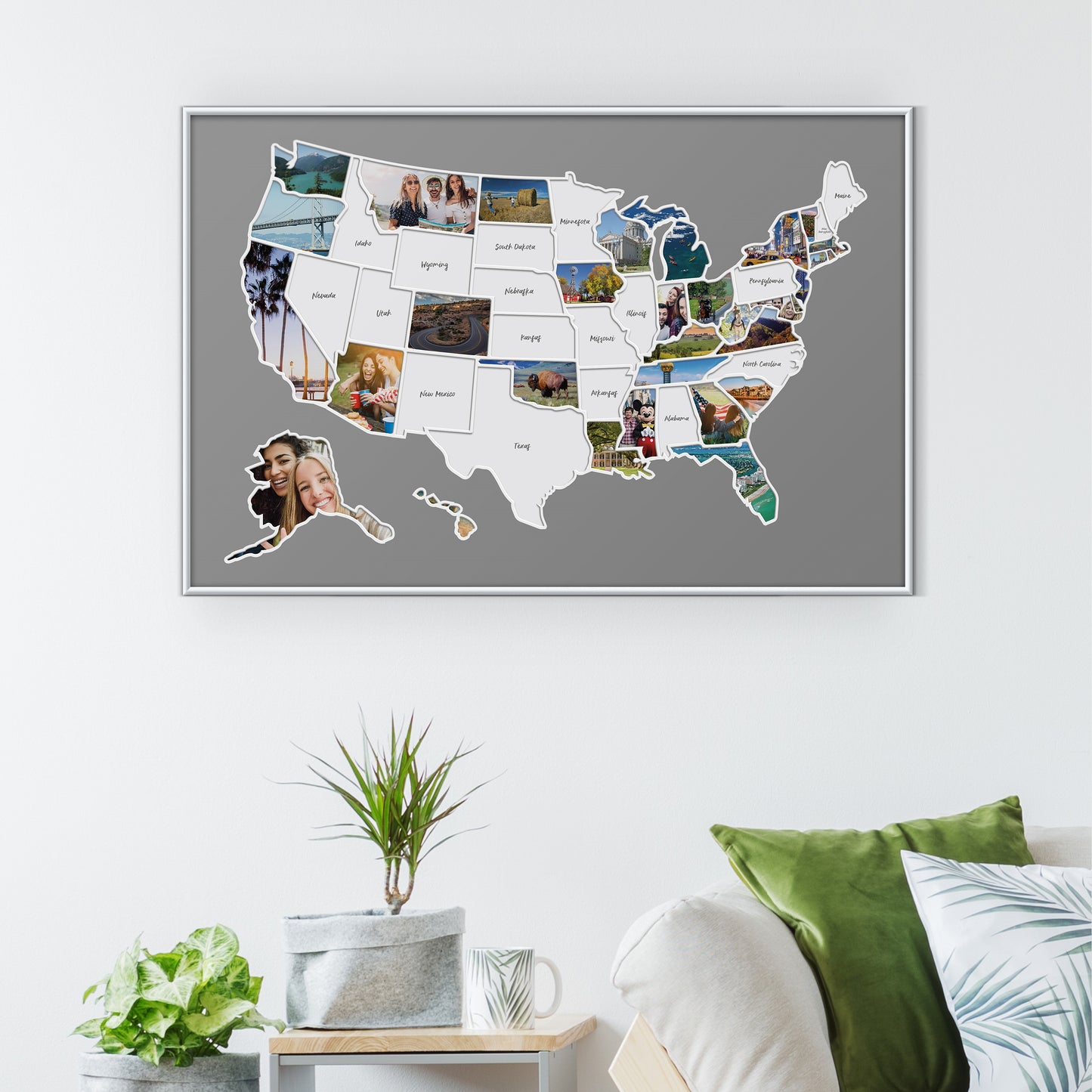 USA Photo Map - Unframed - Gray (states marked)