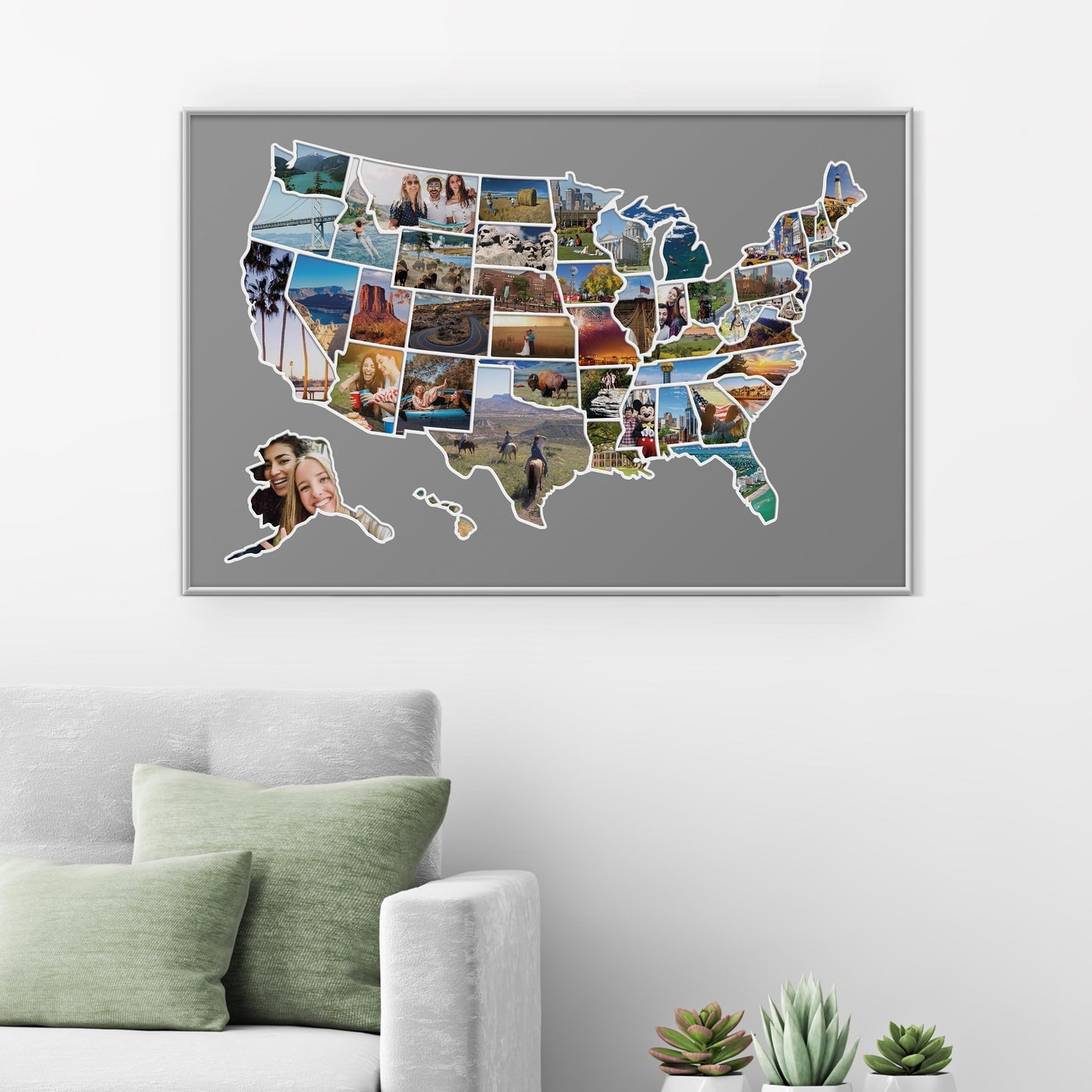 USA Photo Map - Unframed - Gray