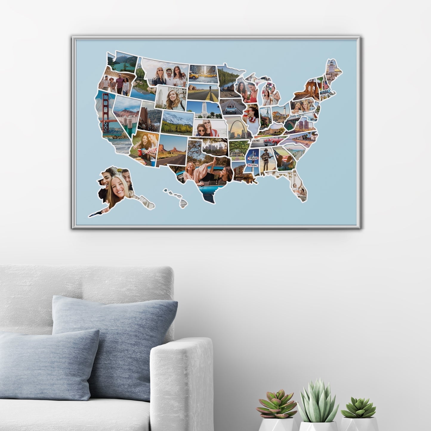 USA Photo Map - Unframed - Blue