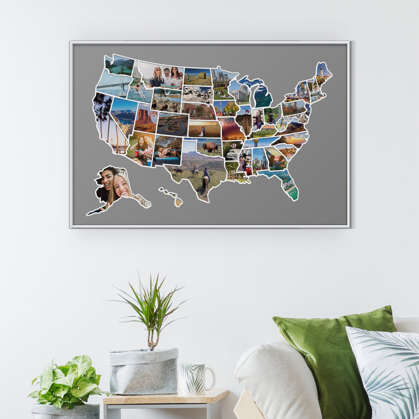 USA Photo Map - Unframed - Gray (states marked)