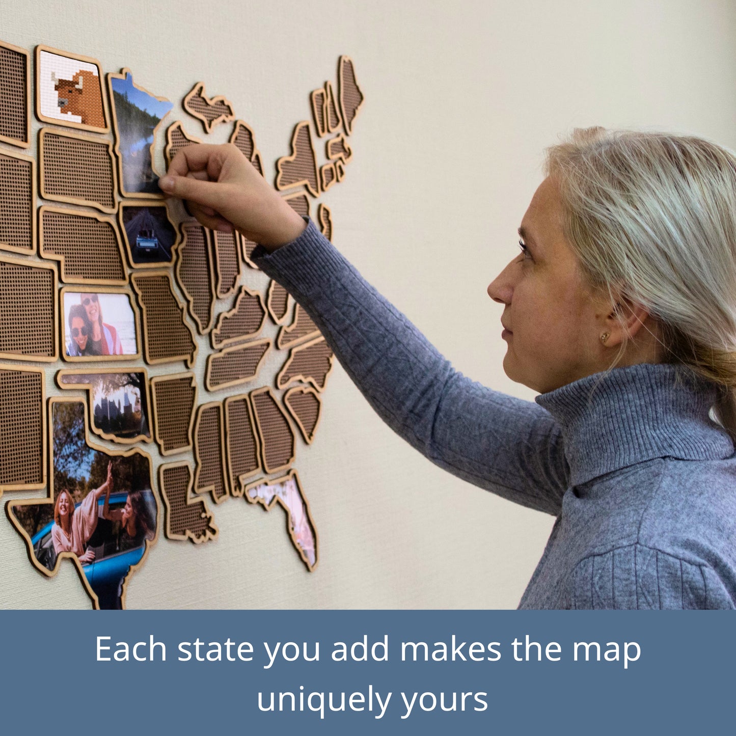 Wooden USA Photo & Cross Stitch Map - 3-in-1