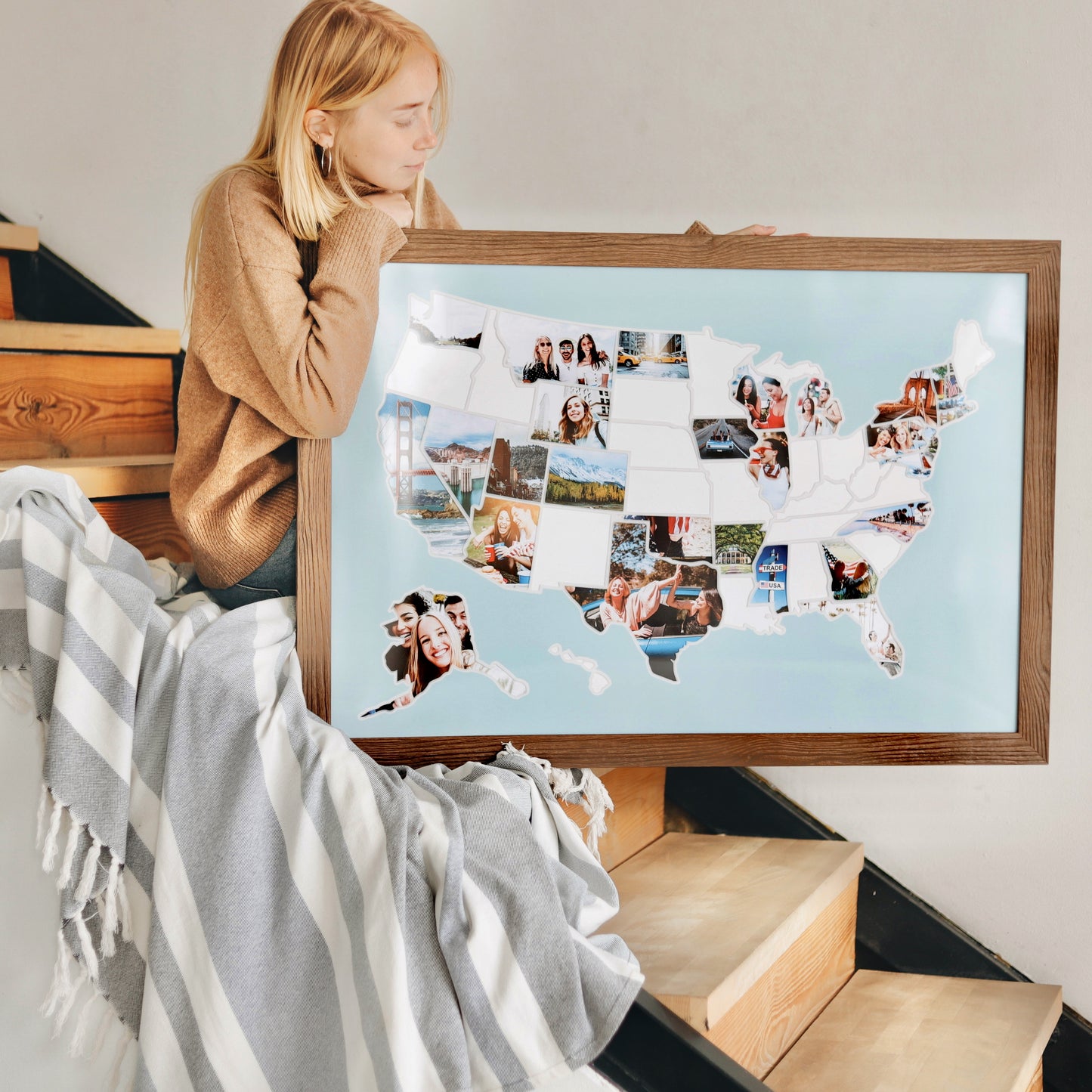 USA Photo Map - Unframed - Blue