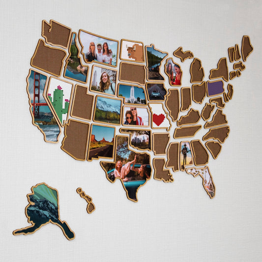 Wooden USA Photo & Cross Stitch Map - 3-in-1