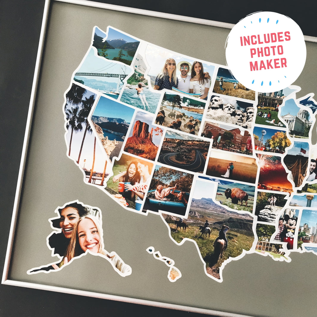 Carte Des USA à Personnaliser 1DEA.me - 61x91 Cm - Cadre Photo Souvenir De Voyage - Idée Cadeau Original