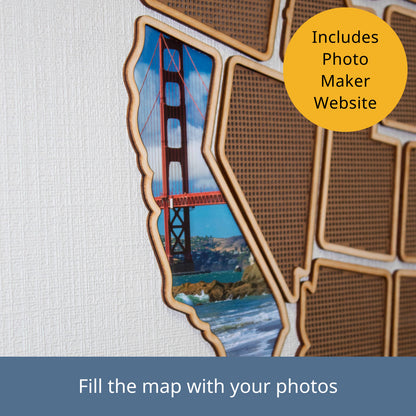 Wooden USA Photo & Cross Stitch Map - 3-in-1