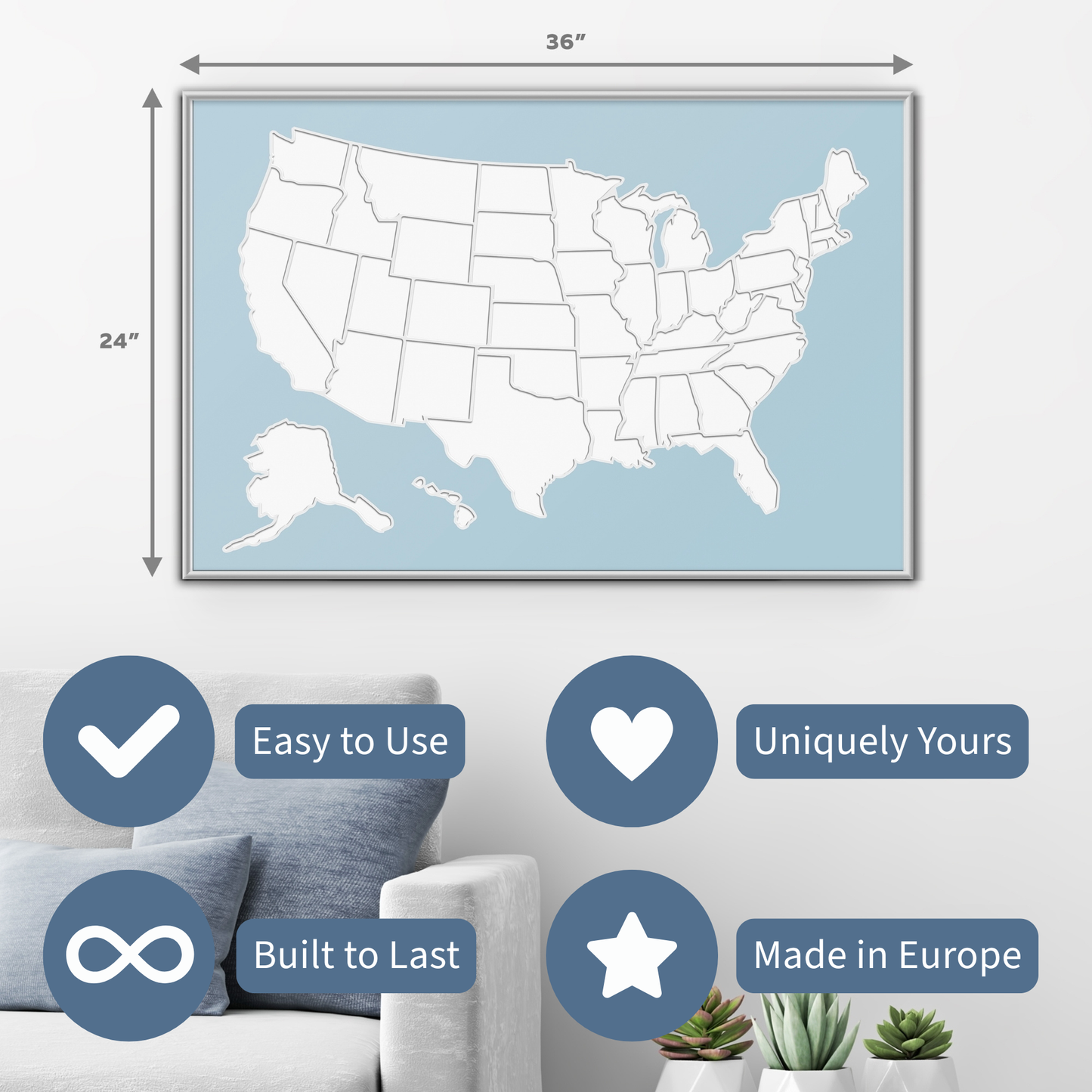 USA Photo Map - Unframed - Blue