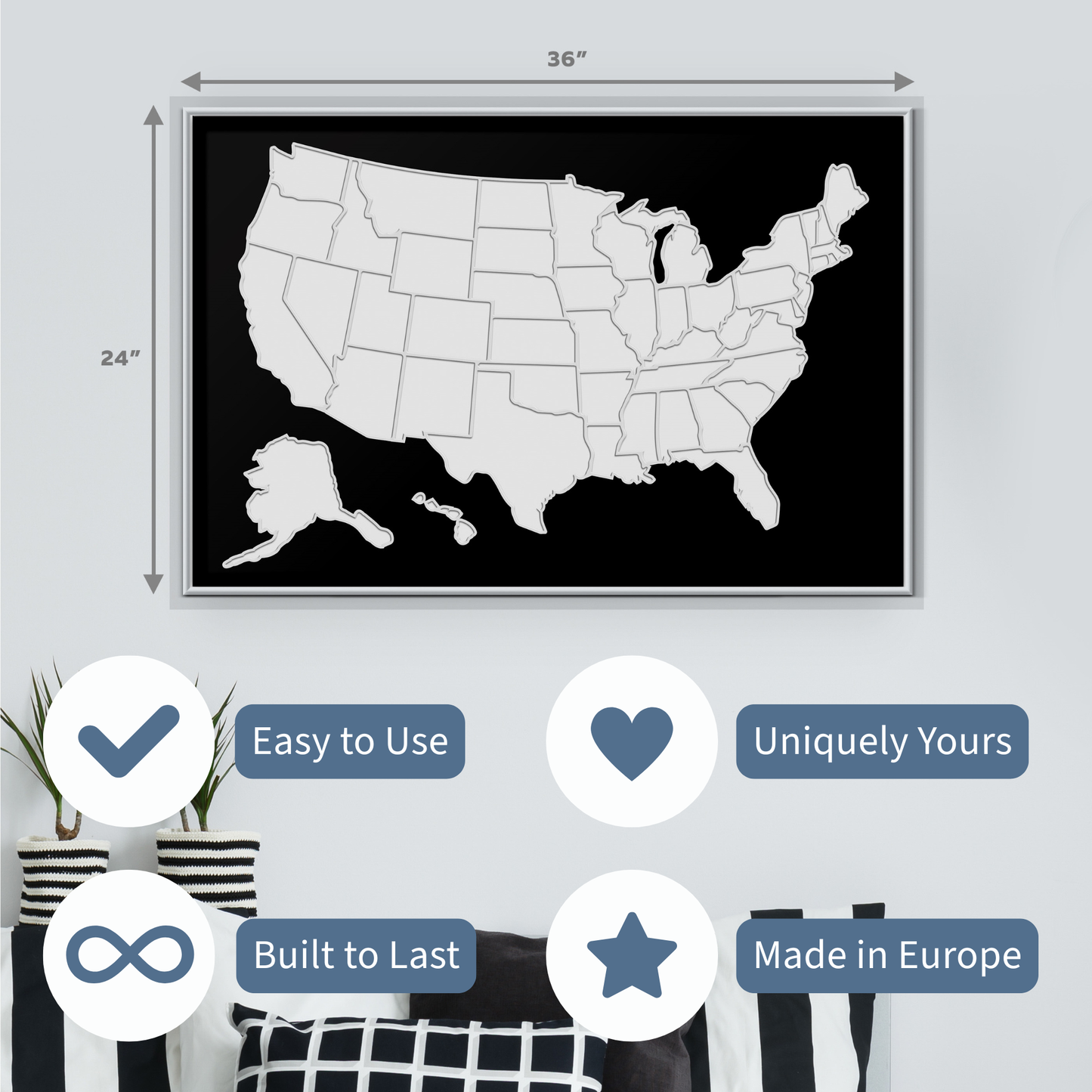 USA Photo Map - Unframed - Black