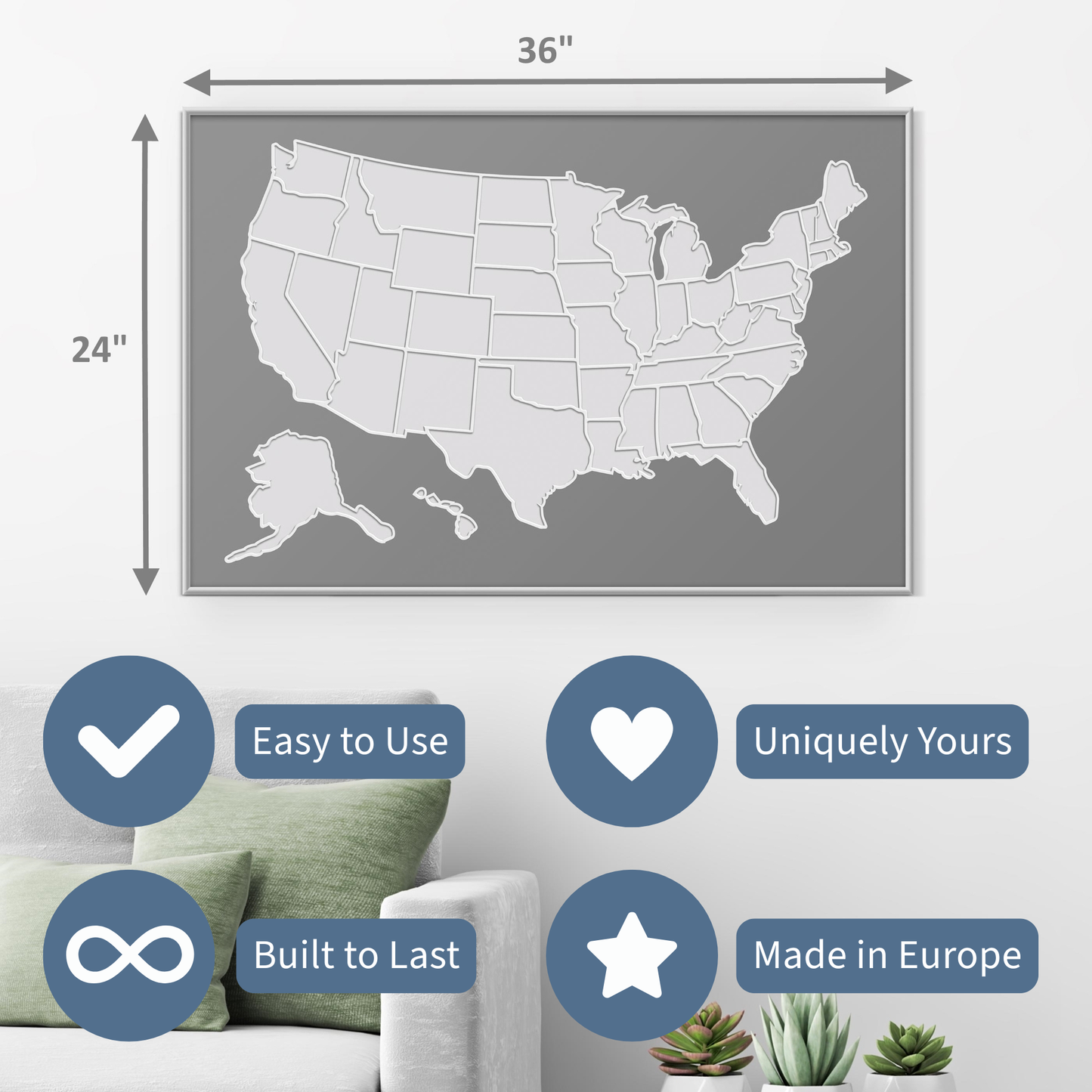 USA Photo Map - Unframed - Gray