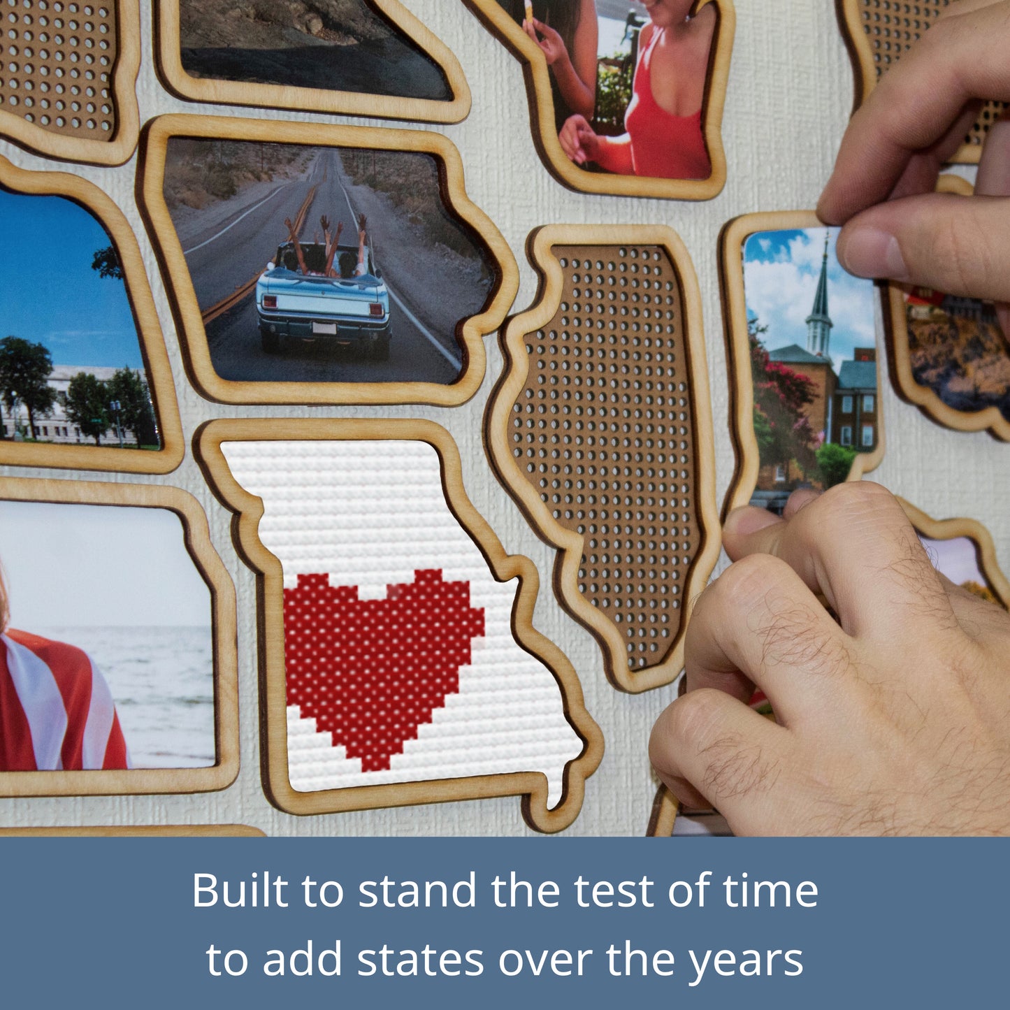 Wooden USA Photo & Cross Stitch Map - 3-in-1