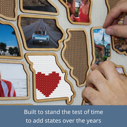 Wooden USA Photo & Cross Stitch Map - 3-in-1