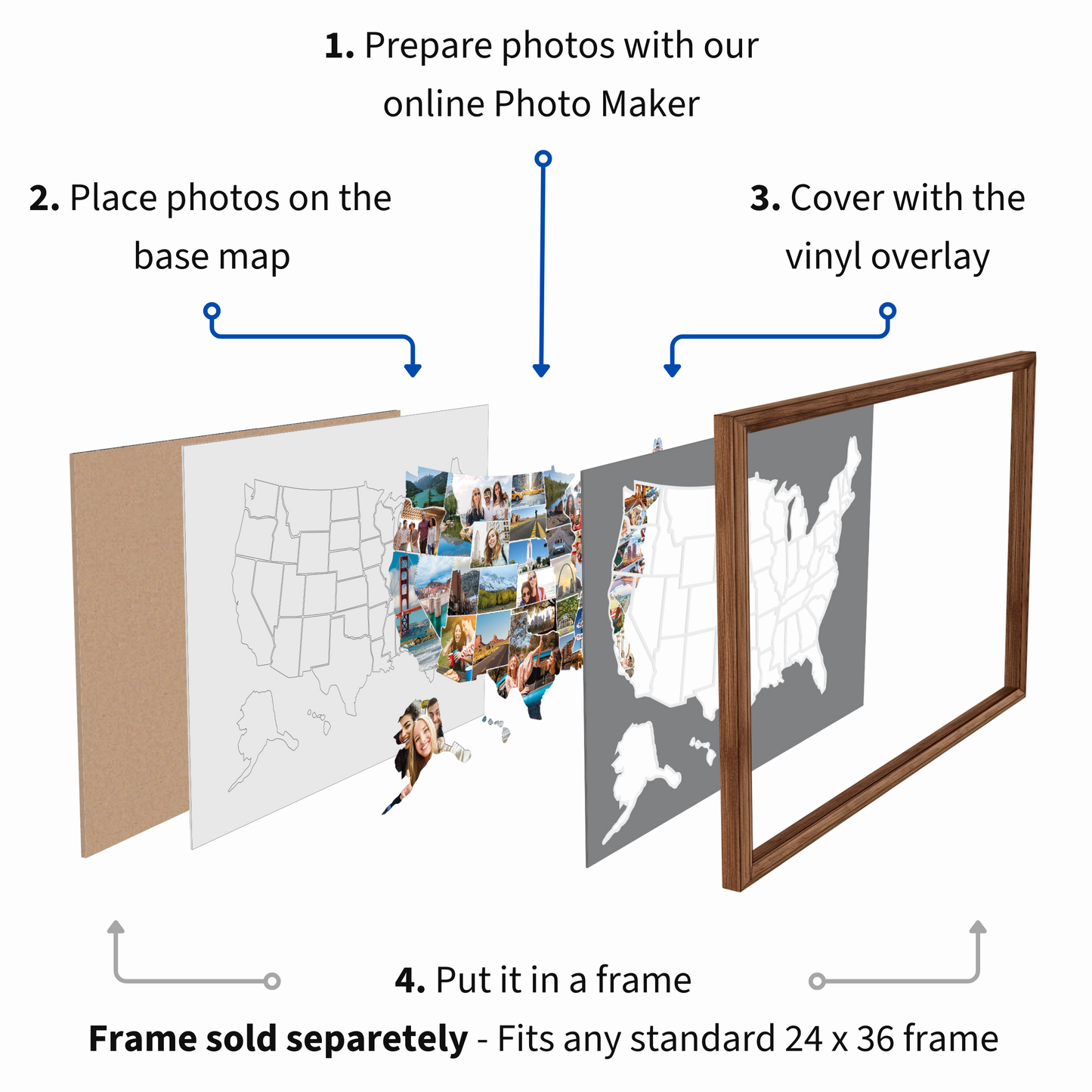 USA Photo Map - Unframed - Gray